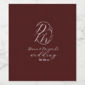 Elegant Delicate Floral Wedding Logo Deep Burgundy ワインラベル (シングルラベル)