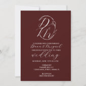 Elegant Delicate Floral Wedding Logo Deep Burgundy 招待状 (正面)