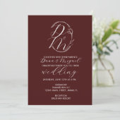 Elegant Delicate Floral Wedding Logo Deep Burgundy 招待状 (スタンド正面)