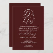 Elegant Delicate Floral Wedding Logo Deep Burgundy 招待状 (正面/裏面)