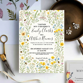 Elegant Delicate Garden Wild Flowers Wedding  招待状