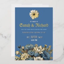 Elegant Denim Blue & Gold Foil Invite