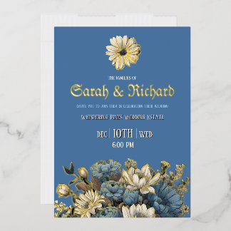Elegant Denim Blue & Gold Foil Invite 箔招待状
