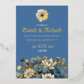 Elegant Denim Blue & Gold Foil Invite 箔招待状 (正面)