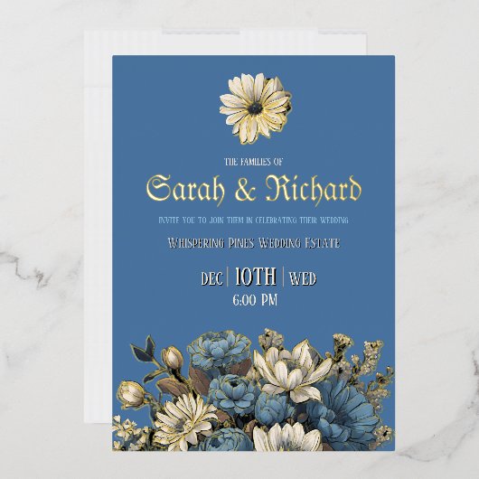 Elegant Denim Blue & Gold Foil Invite 箔招待状 (封筒)