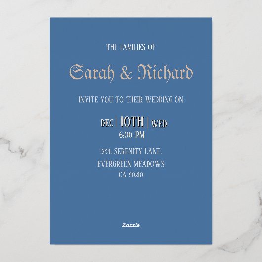 Elegant Denim Blue & Gold Foil Invite 箔招待状 (裏面)