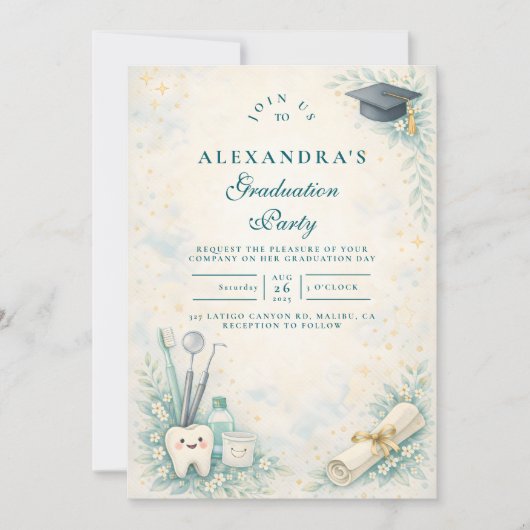 Elegant Dentist White Coat Graduation 招待状 (正面)