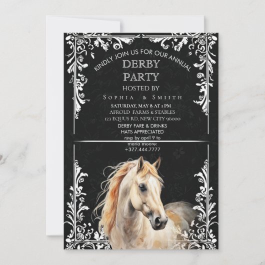 Elegant Derby Party Horse Invitation Card シーズンカード (正面)