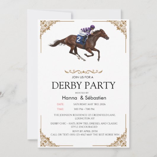 Elegant Derby Party Horse Racing Invitation 招待状 (正面)
