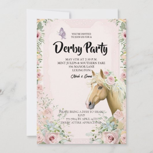 Elegant Derby Party Invitation with Floral Accents 招待状 (正面)