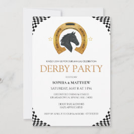Elegant Derby Party Invitation with Gold Horseshoe 招待状