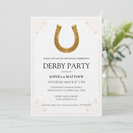Elegant Derby Party Invitation with Gold Horseshoe 招待状 (スタンド正面)