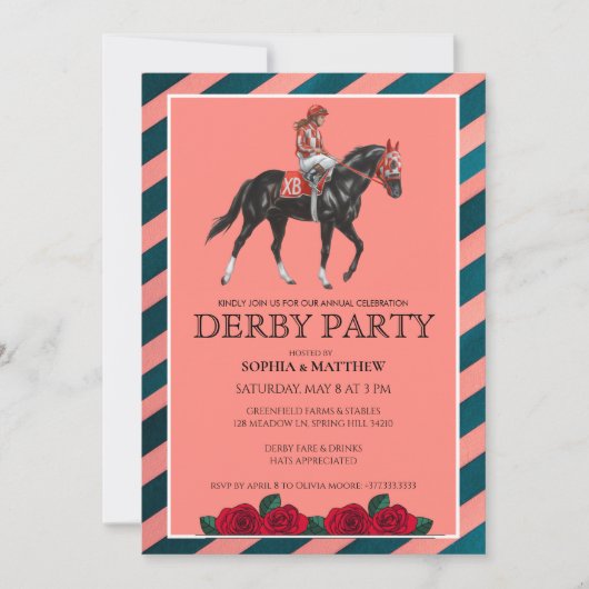 Elegant Derby Party Invitation with Horse Artt 招待状 (正面)