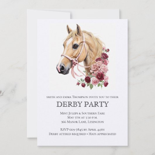 Elegant Derby Party Invitation with Horse Illustra 招待状 (正面)