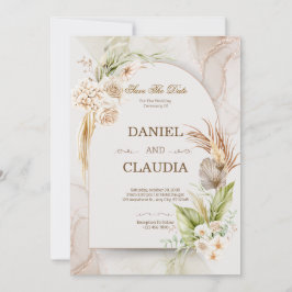 Elegant Desert Chic Pampas & Palm Wedding Invitati 招待状