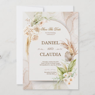 Elegant Desert Chic Pampas & Palm Wedding Invitati 招待状