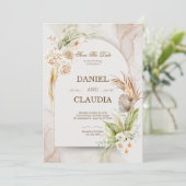 Elegant Desert Chic Pampas & Palm Wedding Invitati 招待状 (スタンド正面)
