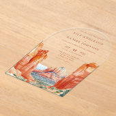 Elegant Desert Mountain Watercolor Wedding Arch アクリル招待状 (レイダウン)