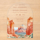 Elegant Desert Mountain Watercolor Wedding Arch アクリル招待状 (正面)