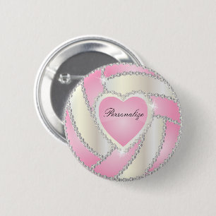 Elegant Diamond Heart Pink Volleyball 缶バッジ