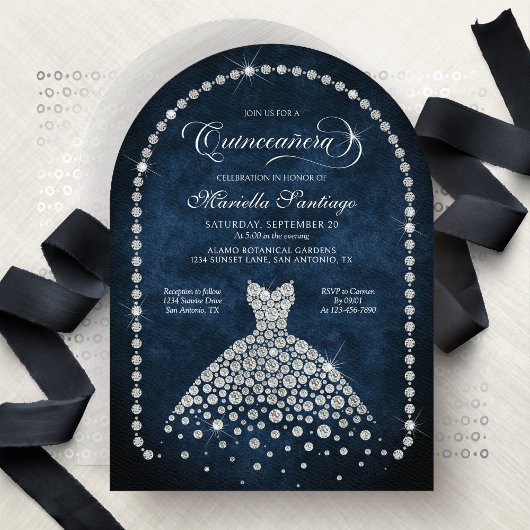 Elegant Diamond Jewels Quinceanera Invitation 招待状