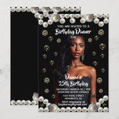 Elegant Diamond, & Pearl Photo Black 招待状 (正面/裏面)