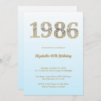 Elegant Diamond Year 1986 40th Birthday Party 招待状