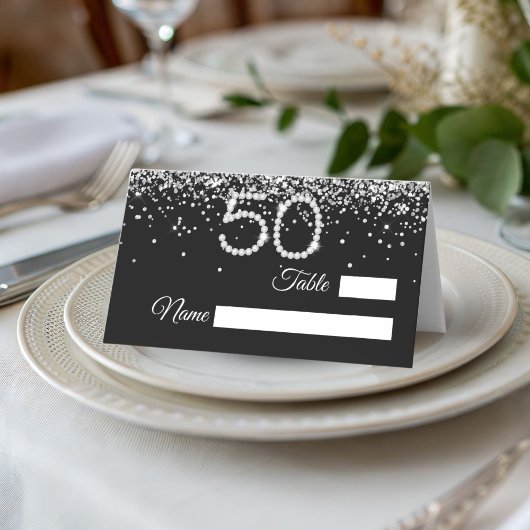 Elegant Diamonds 50th Birthday Party Place Card プレイスカード