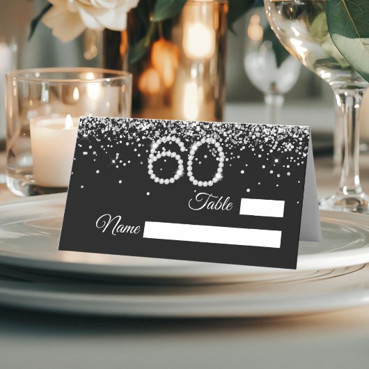 Elegant Diamonds 60th Birthday Party Place Card プレイスカード