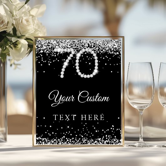 Elegant Diamonds 70th Birthday Party Table Sign ポスター