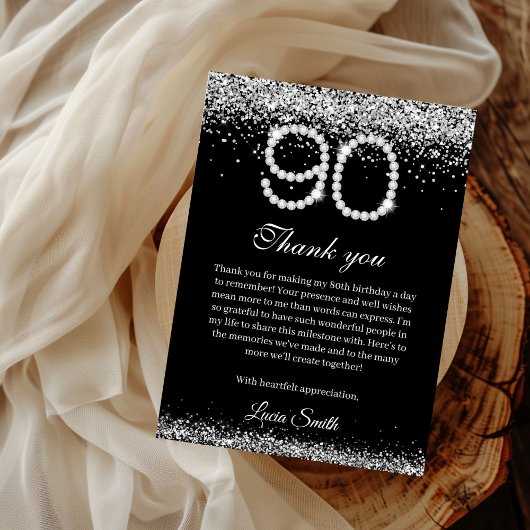 Elegant Diamonds 90th Birthday Thank you Card サンキューカード