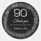 Elegant Diamonds 90th Birthday Thank you Sticker ラウンドシール (正面)