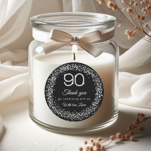 Elegant Diamonds 90th Birthday Thank you Sticker ラウンドシール