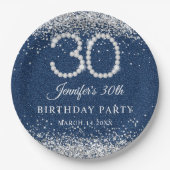Elegant Diamonds & Denim 30th Birthday Party ペーパープレート (正面)