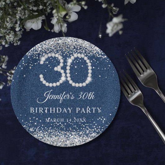Elegant Diamonds & Denim 30th Birthday Party ペーパープレート