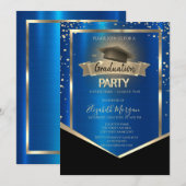 Elegant Diamonds Grad Cap Blue Metallic Graduation 招待状 (正面/裏面)