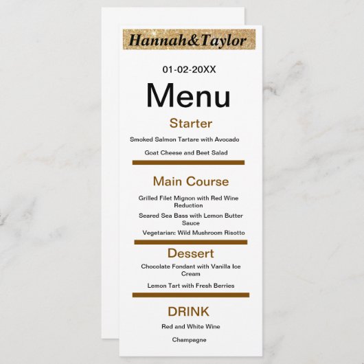 Elegant dinner party menu template メニュー (正面/裏面)