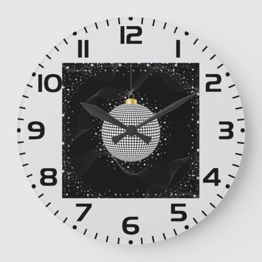 Elegant Disco Ball Christmas Ornament ラージ壁時計 (正面)
