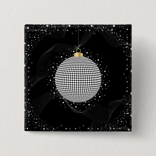 Elegant Disco Ball Christmas Ornament 缶バッジ (正面)