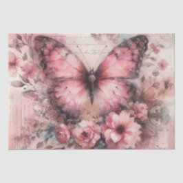 Elegant Distressed Pink Vintage Floral Butterfly  薄葉紙
