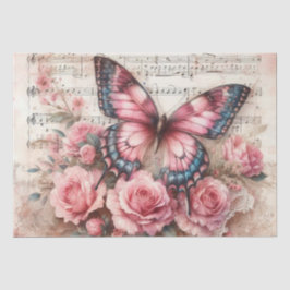 Elegant Distressed Pink Vintage Floral Butterfly  薄葉紙