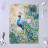 Elegant Distressed Teal Blue Florals & Peacock 薄葉紙 (クラフト)