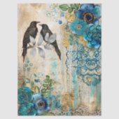 Elegant Distressed Teal Blue Gold Florals & Ravens 薄葉紙 (正面)