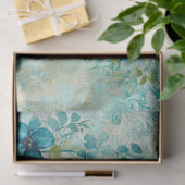 Elegant Distressed Teal Floral & Ravens 薄葉紙 (ギフト)