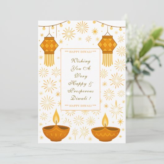 Elegant Diwali Lamps and Lantern with Fireworks カード (スタンド正面)
