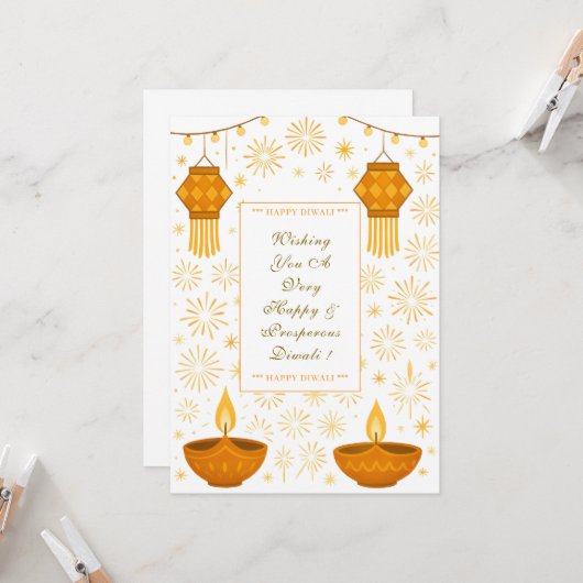 Elegant Diwali Lamps and Lantern with Fireworks カード (正面/裏面インサイチュ)