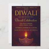Elegant Diya & Gold Script Diwali Celebration 招待状 (正面)