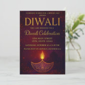 Elegant Diya & Gold Script Diwali Celebration 招待状 (スタンド正面)