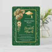 Elegant Dk Green Gold Balloons Graduation Party 招待状 (スタンド正面)
