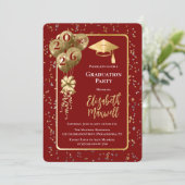 Elegant Dk Red Gold Balloons Graduation Party 招待状 (スタンド正面)